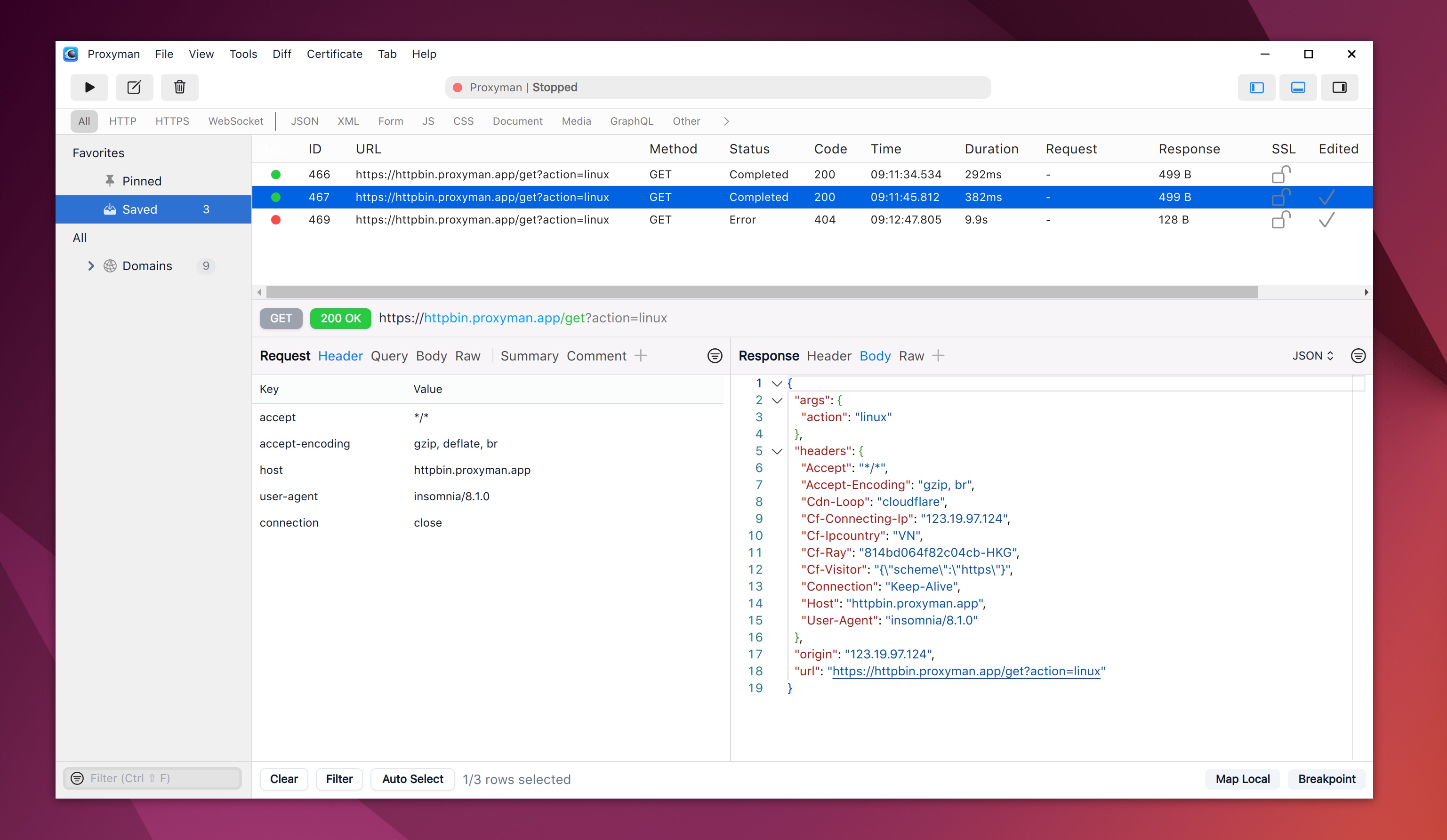 Proxyman for Linux 儀表盤界面